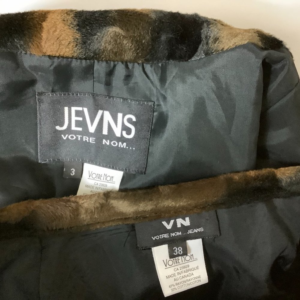 Vintage 80s 90s Votre Nom Black Brown Animal Print Faux Fur Skirt & Jacket S - Picture 7 of 8
